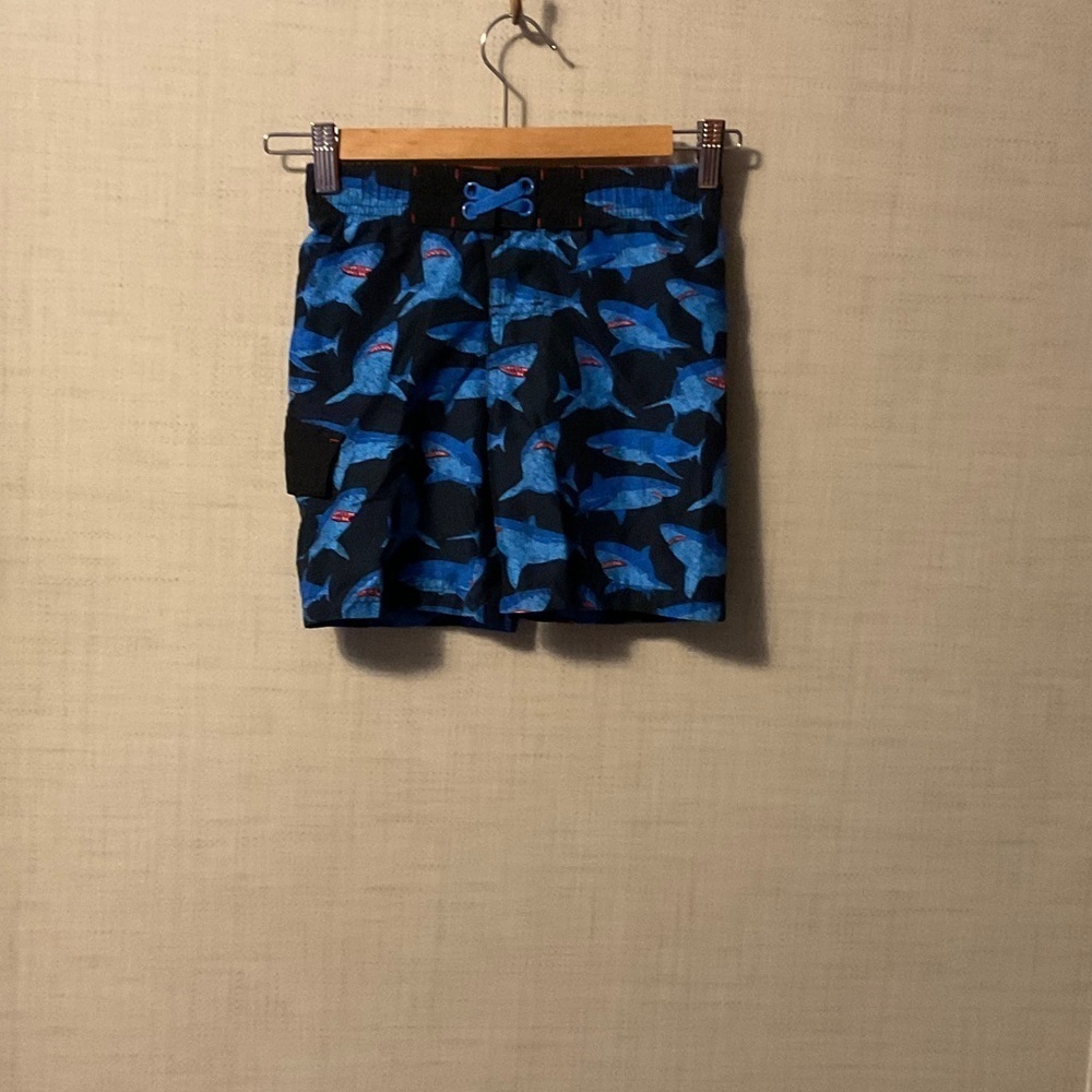 Cat & Jack Blue Shark Print Kids Swim Trunks